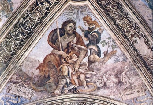 Adam protecting his children from the clutches of Lilith, the child stealer. 1502