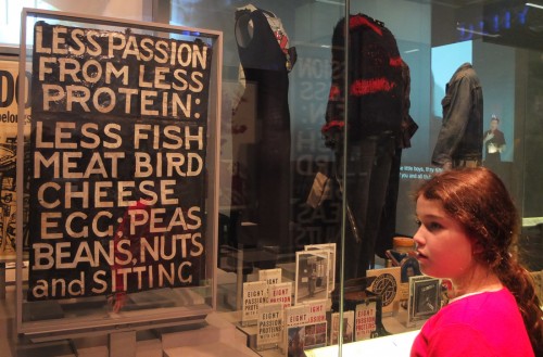 The placard in the London Museum. ‘Eight Passion Proteins’ leaflets are just visible behind the glass