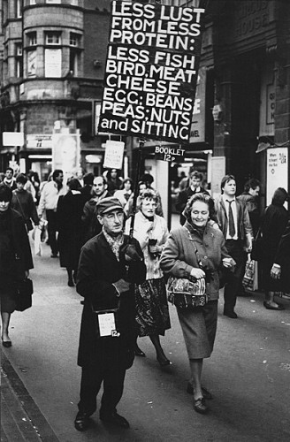 'Protein Man' as he was known, on his beat in Oxford Street, London c.1974 (ph. Museum of London)