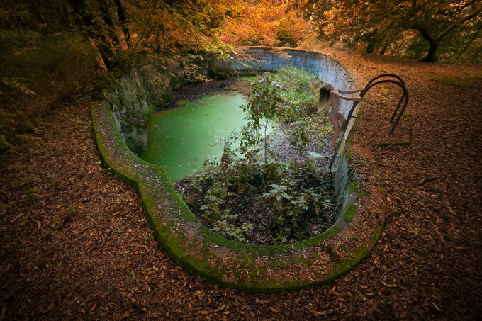 girl in abandoned pool
